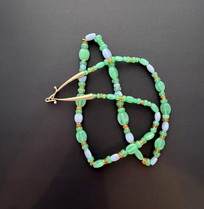Duane Maktima Green 14 kt Gold and blue Necklace14 kt gold