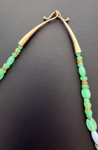 Duane Maktima Green 14 kt Gold and blue Necklace14 kt gold