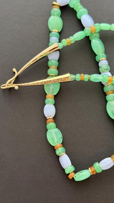 Duane Maktima Green 14 kt Gold and blue Necklace14 kt gold