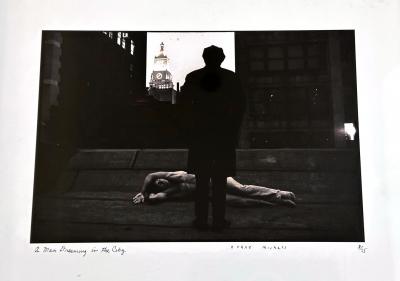 Duane Michals Framed Editioned Photograph A Man Dreaming in the City by Duane Michals