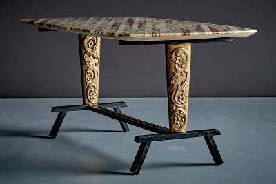 Duilio Dube Barnab Coffee Table with Striped Marble Top and Gold Toned Metal Supports