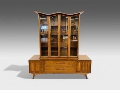 Duiske Irish Mid Century Modern Stained Wood Glass Breakfront 1950s