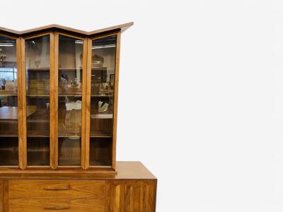 Duiske Irish Mid Century Modern Stained Wood Glass Breakfront 1950s