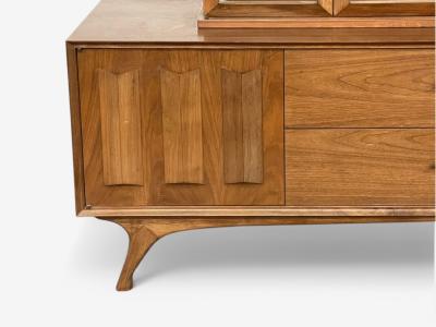 Duiske Irish Mid Century Modern Stained Wood Glass Breakfront 1950s