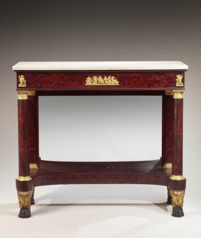 Duncan Phyfe Gilt Bronze Mounted and Brass Inlaid Mahogany Pier Table