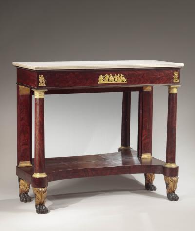 Duncan Phyfe Gilt Bronze Mounted and Brass Inlaid Mahogany Pier Table