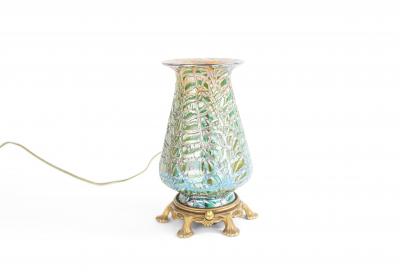 Durand American Victorian Durand Green Iridescent Glass Table Lamps