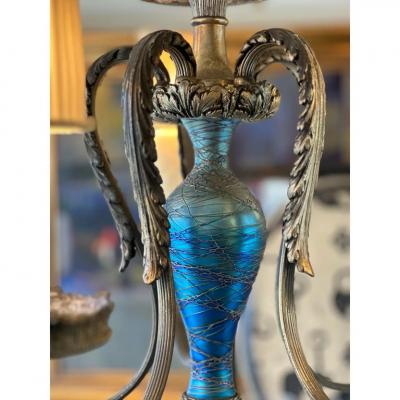 Durand Antique Durand Blue Iridescent Glass Chandelier
