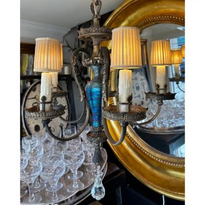 Durand Antique Durand Blue Iridescent Glass Chandelier