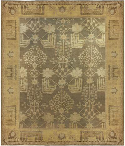 Dusty Shades of Yellow Beige Brown and Taupe Antique Turkish Oushak Wool Rug