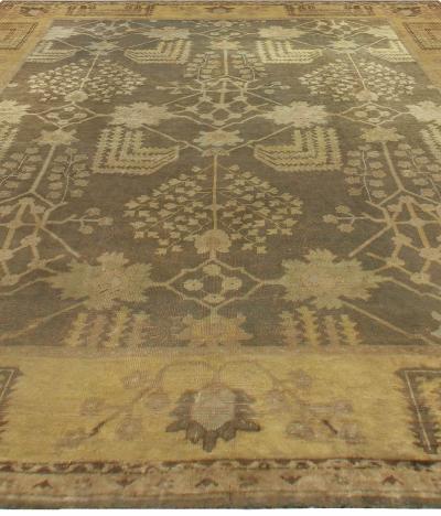 Dusty Shades of Yellow Beige Brown and Taupe Antique Turkish Oushak Wool Rug