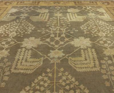 Dusty Shades of Yellow Beige Brown and Taupe Antique Turkish Oushak Wool Rug