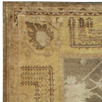 Dusty Shades of Yellow Beige Brown and Taupe Antique Turkish Oushak Wool Rug