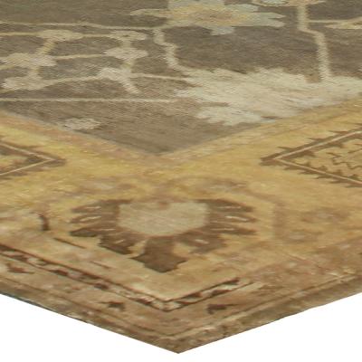 Dusty Shades of Yellow Beige Brown and Taupe Antique Turkish Oushak Wool Rug