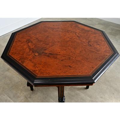 Dutch 19th Century Octagonal Ebonized Burl Maple Center Table