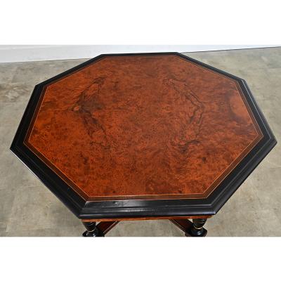 Dutch 19th Century Octagonal Ebonized Burl Maple Center Table