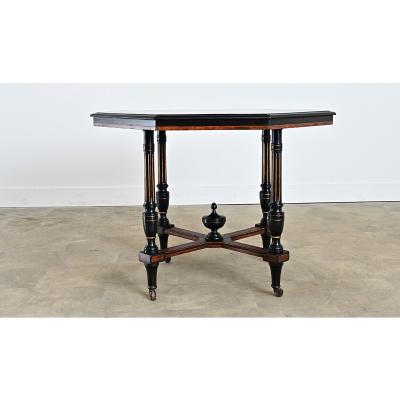Dutch 19th Century Octagonal Ebonized Burl Maple Center Table