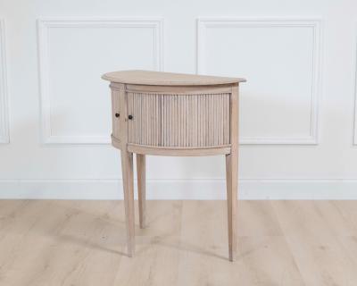 Dutch 20th Century Bleached Oak Demi Lune Console Table with Tambour Door