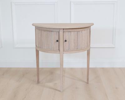 Dutch 20th Century Bleached Oak Demi Lune Console Table with Tambour Door
