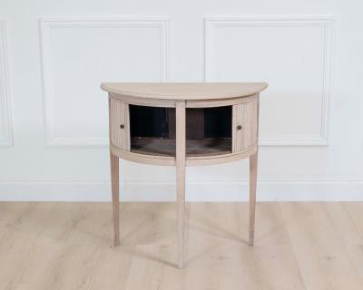 Dutch 20th Century Bleached Oak Demi Lune Console Table with Tambour Door