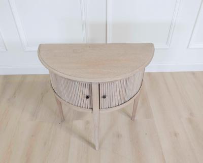 Dutch 20th Century Bleached Oak Demi Lune Console Table with Tambour Door