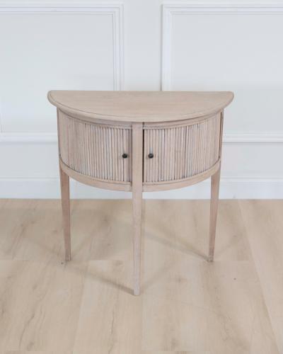 Dutch 20th Century Bleached Oak Demi Lune Console Table with Tambour Door