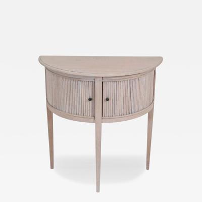 Dutch 20th Century Bleached Oak Demi Lune Console Table with Tambour Door