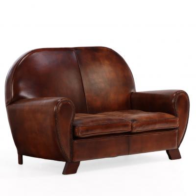 Dutch Art Deco Style Leather Loveseat 1930s Modernist Form