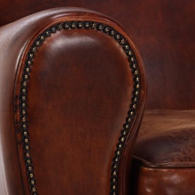Dutch Art Deco Style Leather Loveseat 1930s Modernist Form