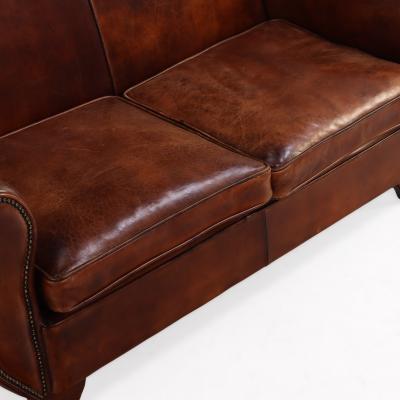 Dutch Art Deco Style Leather Loveseat 1930s Modernist Form