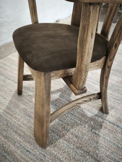 Dutch Brutalist Solid Oak Armchair with Reupholstered Leather Seat 1970s