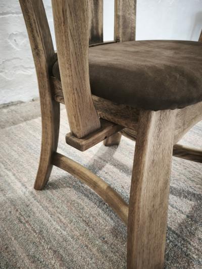 Dutch Brutalist Solid Oak Armchair with Reupholstered Leather Seat 1970s