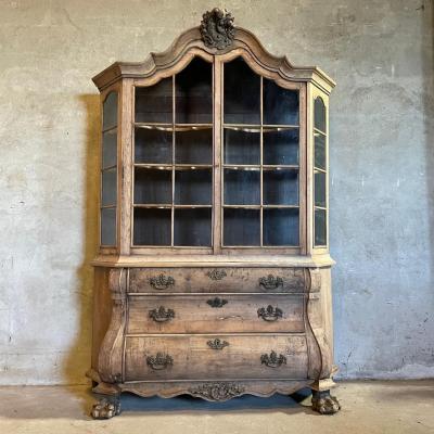 Dutch Cabinet Vitrine with Lower Bombe Chest of Drawers Circa 1860