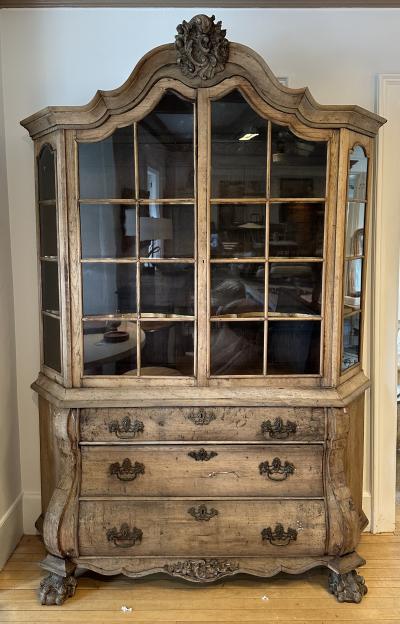 Dutch Cabinet Vitrine with Lower Bombe Chest of Drawers Circa 1860