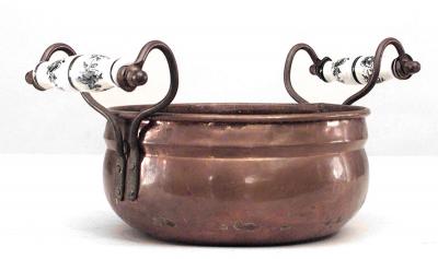 Dutch Copper Pot with Porcelain Handles