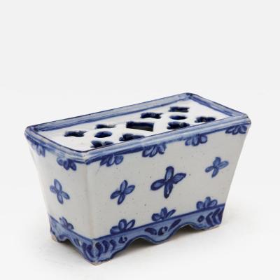 Dutch Delft Style Blue White Ceramic Flower Brick France Early 20th C 