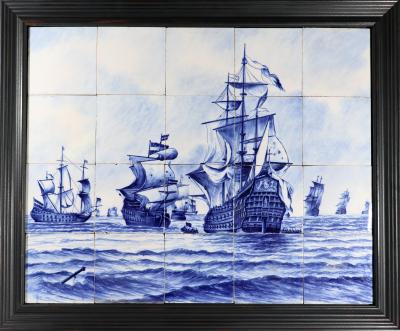 Dutch Delft Tile Large Picture of A Fleet of Ships