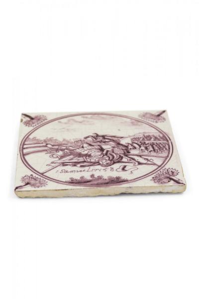 Dutch Faience Earthenware Mulberry Tile with Biblical Scene