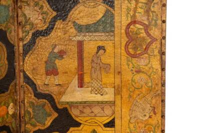 Dutch Four Panel Chinoiserie Decorated Leather Screen