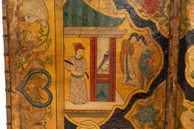 Dutch Four Panel Chinoiserie Decorated Leather Screen