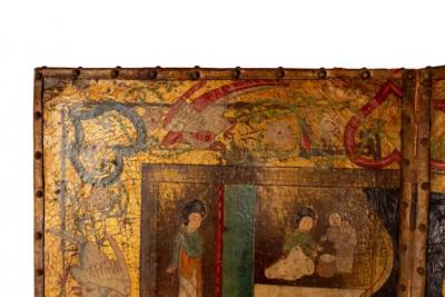 Dutch Four Panel Chinoiserie Decorated Leather Screen