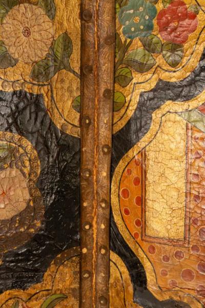 Dutch Four Panel Chinoiserie Decorated Leather Screen