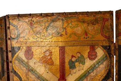 Dutch Four Panel Chinoiserie Decorated Leather Screen