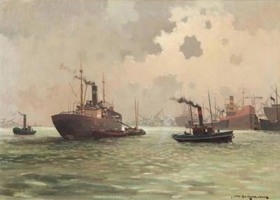 Dutch Harbor Painting by Jan Knikker Jr 