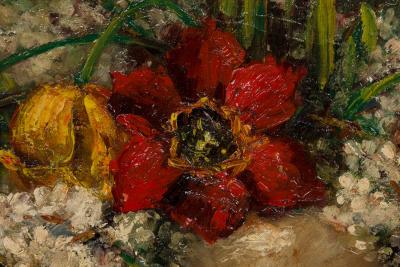Dutch Hydrangea and Tulip Flora Still Life Oil Painting in an Ornate Giltwood Fr