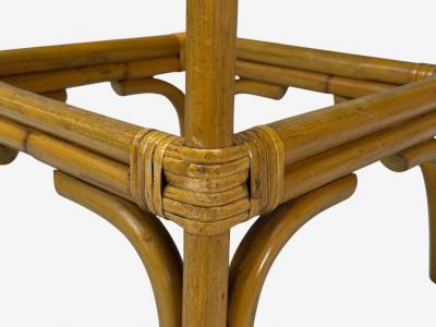 Dutch Modern Bamboo Green Leather Three Barstools Netherlands 1970s