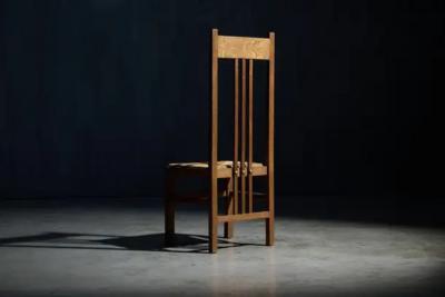 Dutch Modernist High Back Chairs with Cord Seating Netherlands 1920s