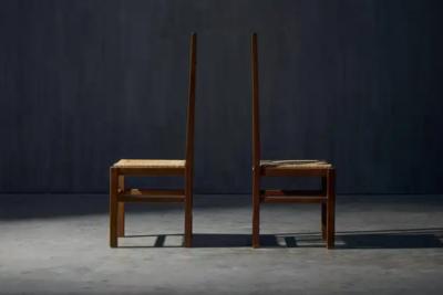 Dutch Modernist High Back Chairs with Cord Seating Netherlands 1920s