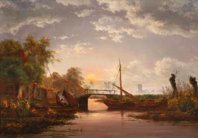 Dutch Moonlit River Landscape Painting by Jacobus Theodorus Abels 1803 66 