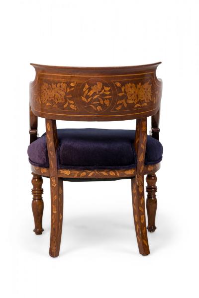 Dutch Neo Classic Style Marquetry Frame Blue Upholstered Armchair